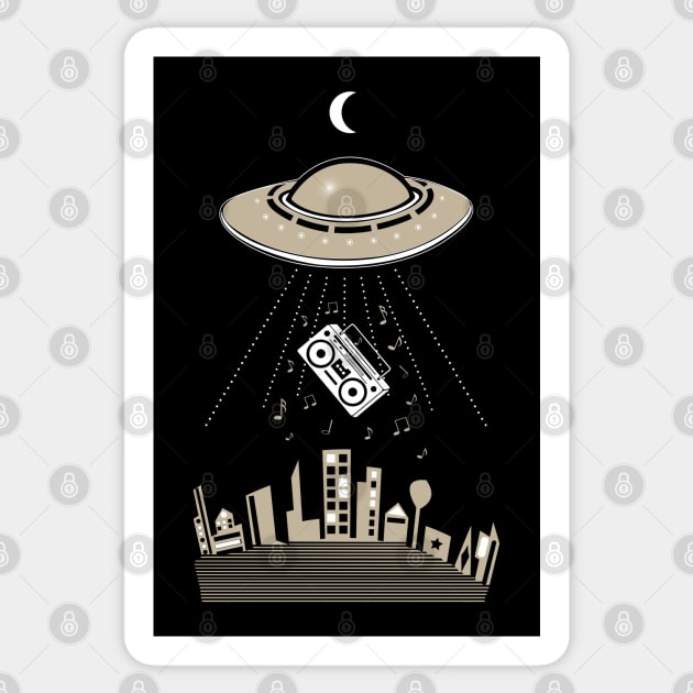 UFO Boombox Abduction Retro 80s Sticker by Cosmic Dust Art